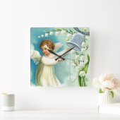 Horloge Carrée Bébé Ange Avec Cloche Bleue (Maison)