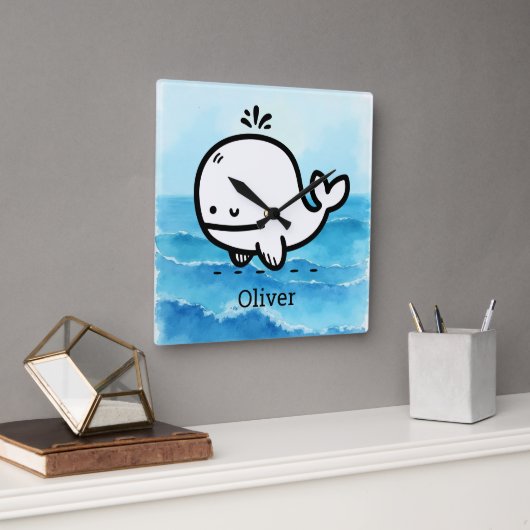 Horloge Carrée Bébé baleine adorable - Ligne d'art de créature ma (Bureau)