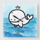 Horloge Carrée Bébé baleine adorable - Ligne d'art de créature ma (Recto)