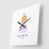 Horloge Carrée Bébé blanc et pourpre (Angle)