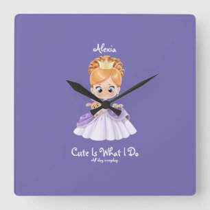 Horloge Carrée Bébé blanc et violet mur carré bébé