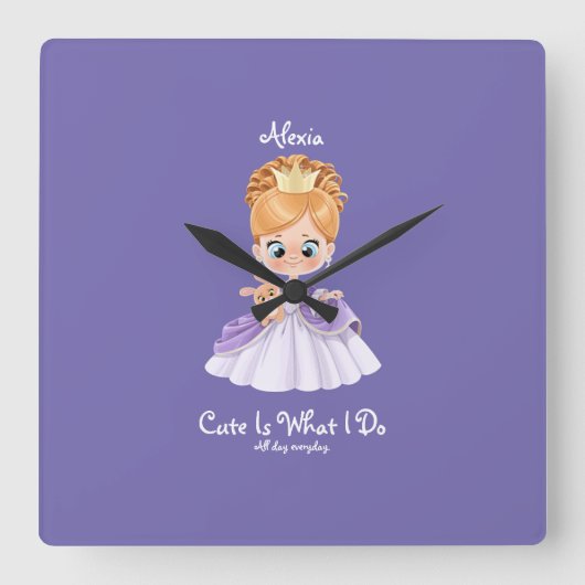 Horloge Carrée Bébé blanc et violet mur carré bébé (Recto)