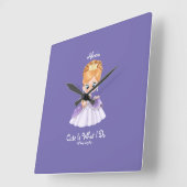 Horloge Carrée Bébé blanc et violet mur carré bébé (Angle)