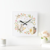 Horloge Carrée Bébé de musique joyeuse Bois animal (Maison)