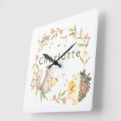 Horloge Carrée Bébé de musique joyeuse Bois animal (Angle)