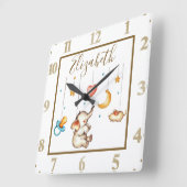 Horloge Carrée Bébé Eléphant mignon personnalisé (Angle)
