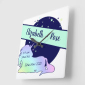 Horloge Carrée Bébé Faire-part de naissance mou arc-en-ciel Unico (Angle)