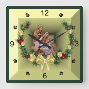 Horloge Carrée Bébé Jésus, Marie & Joseph ~ La Sainte Famille ~