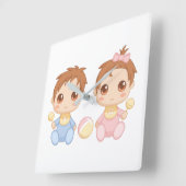 Horloge Carrée Bébé jumeaux garçon et fille (Angle)