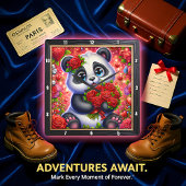 Horloge Carrée Bébé Panda Rose Rouge