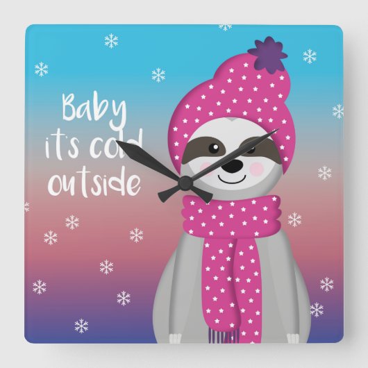 Horloge Carrée Bébé son froid dehors Sloth (Recto)