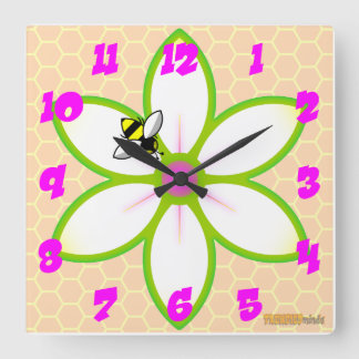 Horloge Carrée Bee, Flower Honcome