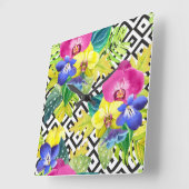 Horloge Carrée Bégonia et palmettes d'orchidée (Angle)