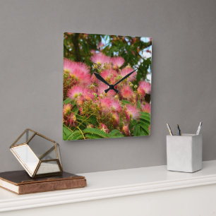 Horloge Carrée Bel arbre d'Albizia en fleurs