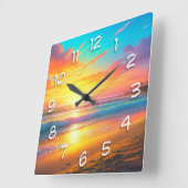 Horloge Carrée Bel coucher de soleil sur l'Ocean Sandy Beach (Angle)