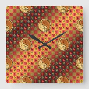 Horloge Carrée Bélier & Cheval de Bois