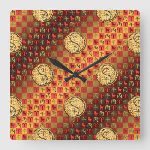 Horloge Carrée Bélier & Cheval de feu