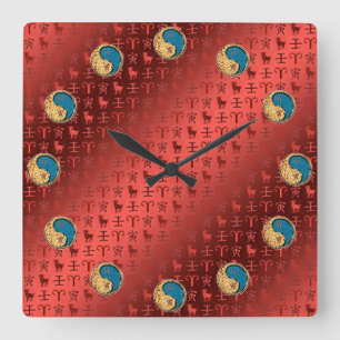 Horloge Carrée Bélier & Tigre d'eau