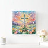 Horloge Carrée Belle aquarelle de Pâques (Maison)