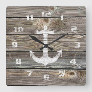 Horloge Carrée Belle authentique Bois Rustique Nautical
