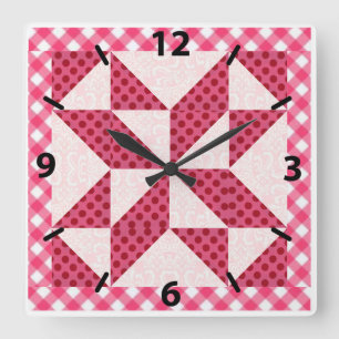 Horloge Carrée Belle Couverture Rose à Points Quiltés