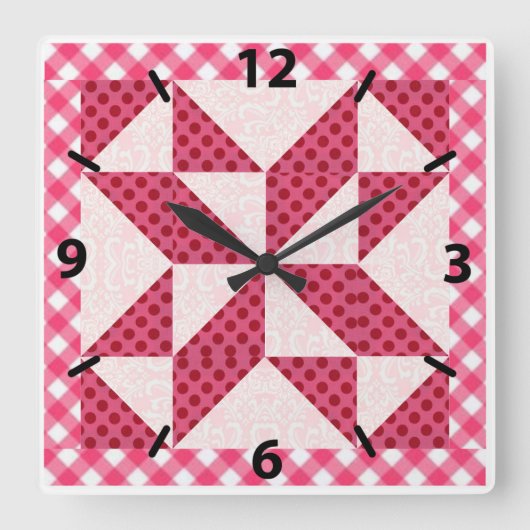 Horloge Carrée Belle Couverture Rose à Points Quiltés (Recto)