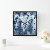 Horloge Carrée Belle équipe de chevaux Photo d'hiver (Maison)