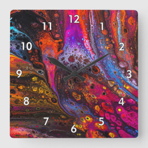 Horloge Carrée Belle et colorée liquide fondu