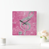 Horloge Carrée Belle étincelle effet de brillance argent treble c (Maison)