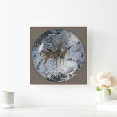 Horloge Carrée Belle famille de cerfs (Maison)