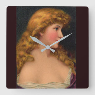 Horloge Carrée Belle femme du 19ème siècle aux cheveux longs