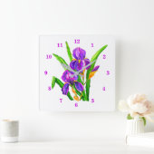 Horloge Carrée Belle Fleur Iris (Maison)