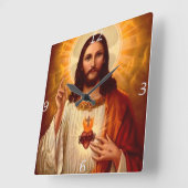 Horloge Carrée Belle image religieuse Sacré Coeur de Jésus (Angle)