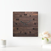 Horloge Carrée Belle impression horizontale en bois authentique (Maison)