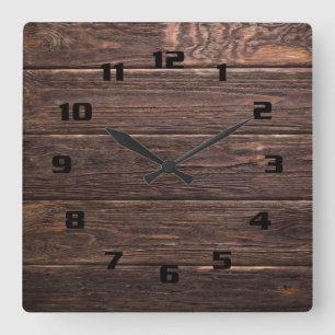 Horloge Carrée Belle impression horizontale en bois authentique