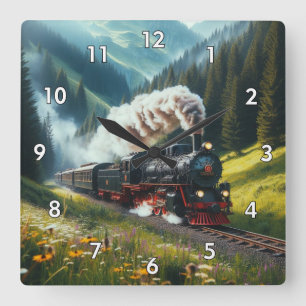 Horloge Carrée Belle machine à vapeur antique Locomotive