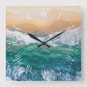 Horloge Carrée Belle mer bleu cristal de plage