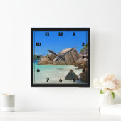 Horloge Carrée Belle Mer Tropicale Côte Rocheuse (Maison)