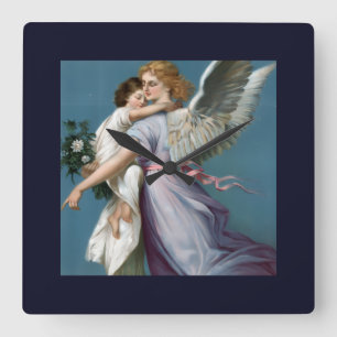 Horloge Carrée Belle peinture d'ange gardien