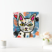 Horloge Carrée Belle peinture de chats d'art Abstrait (Maison)
