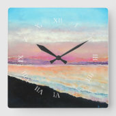 Horloge Carrée Belle peinture de coucher de soleil Pastels (Recto)