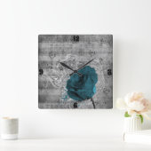 Horloge Carrée Belle peinture rose bleu antique (Maison)