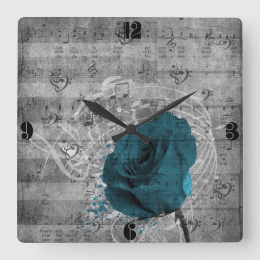 Horloge Carrée Belle peinture rose bleu antique (Recto)