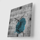 Horloge Carrée Belle peinture rose bleu antique (Angle)