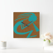 Horloge Carrée Belle peinture Turquoise Kokopelli (Maison)