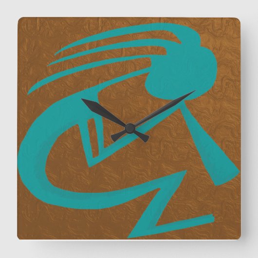 Horloge Carrée Belle peinture Turquoise Kokopelli (Recto)