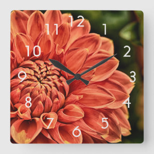 Horloge Carrée Belle photo de fleurs orange