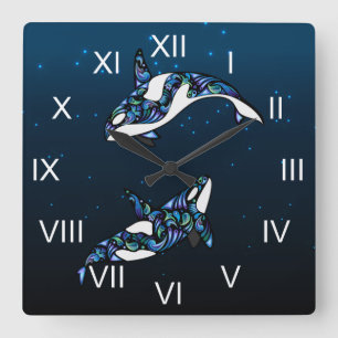 Horloge Carrée Belle Plage Colorée Orca Whales