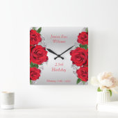 Horloge Carrée Belle Romantique Roses Rouges Anniversaire (Maison)