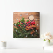 Horloge Carrée Belle scène de Noël (Maison)